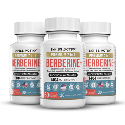 Berberine+ 7-in-1 | 1,404mg Formula with 600mg Berberine HCl with Bioperine | Superior Absorption & Gut-Friendly Metabolic Support